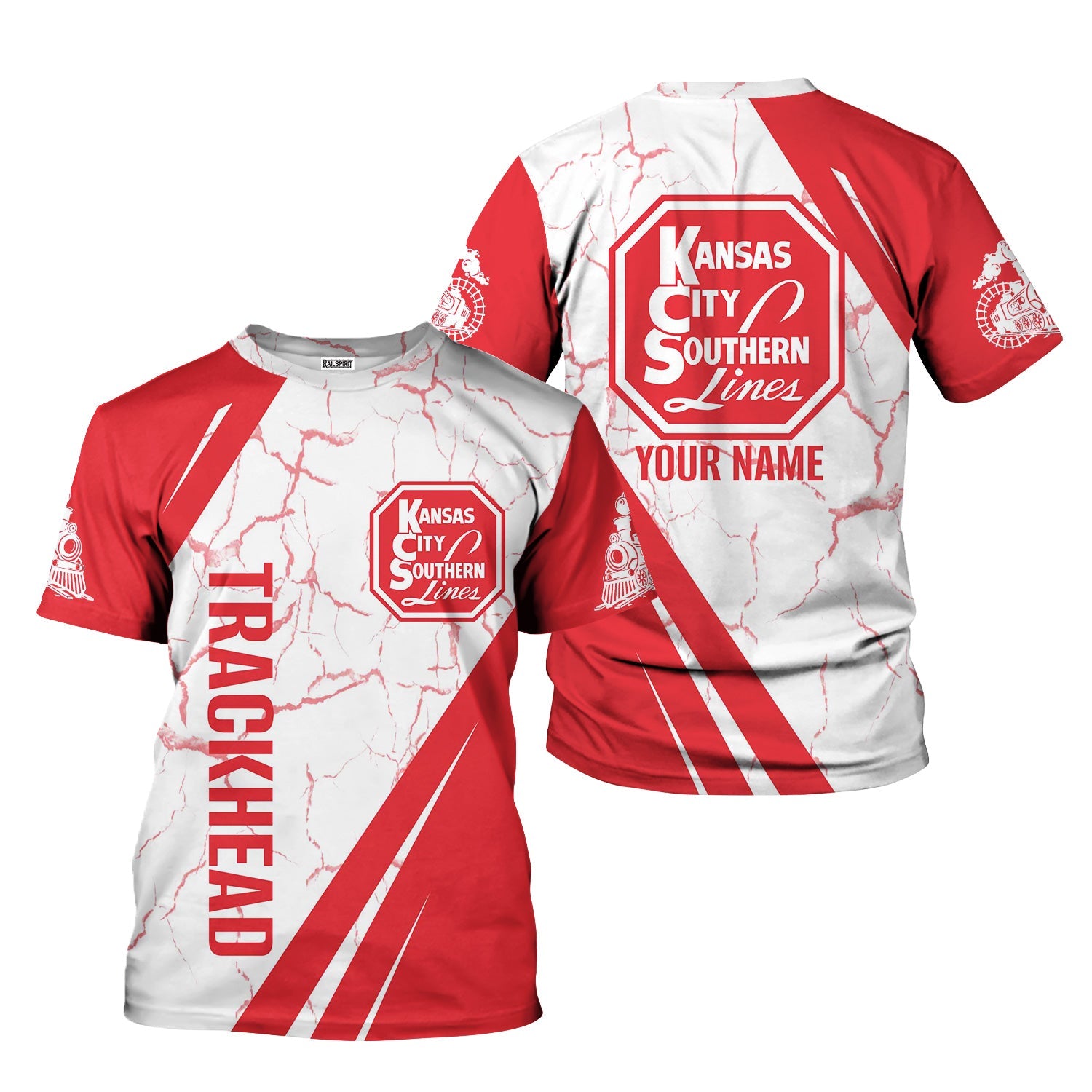 Railspirit Personalized Kansas City Southern T-Shirt Crackle Texture Style Shirt For Trackhead