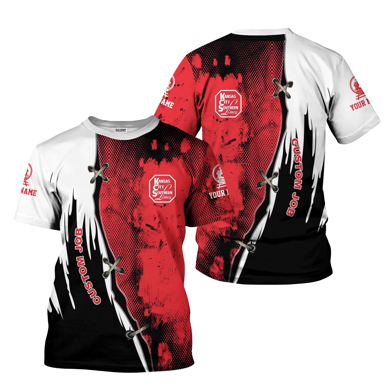 Railspirit Personalized Kansas City Southern T-Shirt Retro Stitches Design with Custom Position Train Shirt