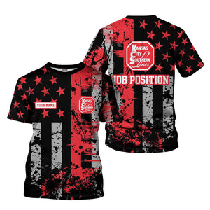 Railspirit Personalized Kansas City Southern T-Shirt Artistic Paint American Flag Style Train Shirt