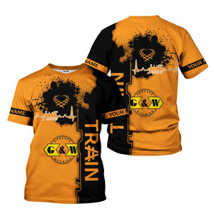 Railspirit Personalized Genesee & Wyoming Inc. Railroad T-Shirt Engine Heartbeat and Track Love Style Shirt Gift Idea For Train Lovers
