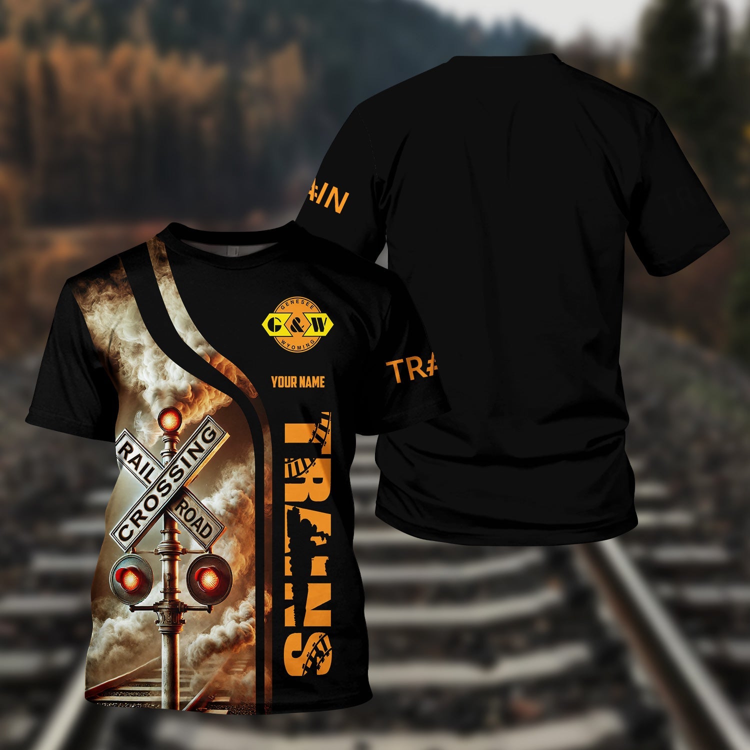 Railspirit Custom Name Genesee & Wyoming Inc. Railroad T Shirt Railroad Crossing Sign Train Shirt All Over Print