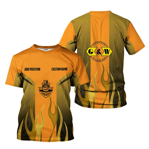 Railspirit Custom Name and Job Title Genesee & Wyoming Inc. Railroad T-Shirt Flame Graphic Train Shirt