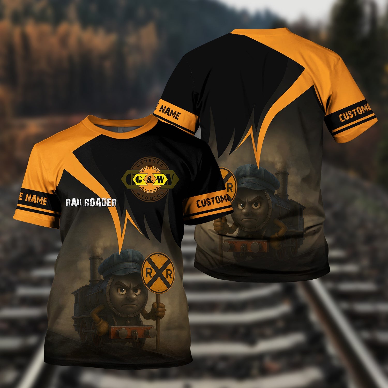 Railspirit Personalized Genesee & Wyoming Inc. Railroad T-Shirt Angry Train Shirt Gift Idea For Train Lover