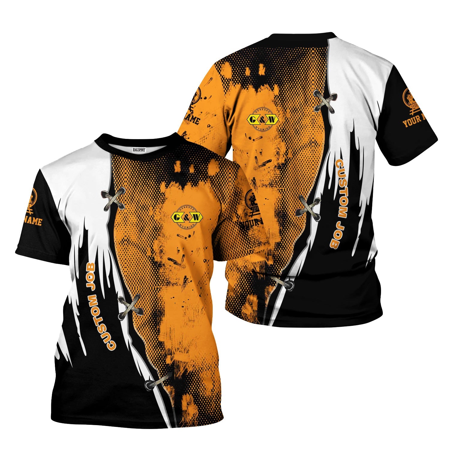 Railspirit Personalized Genesee & Wyoming Inc. Railroad T-Shirt Retro Stitches Design with Custom Position Train Shirt