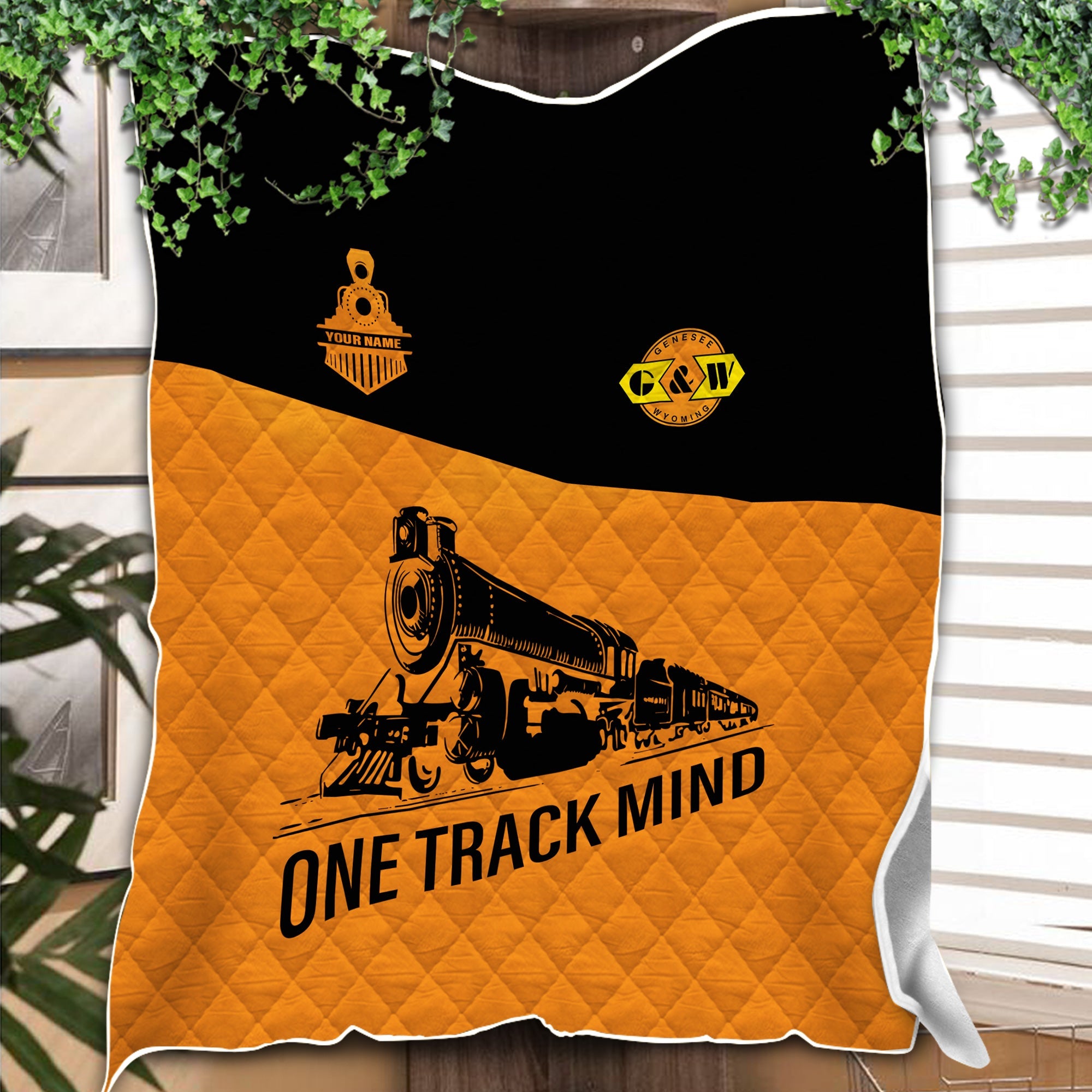 Railspirit Personalized Genesee & Wyoming Inc. Railroad Premium Quilt One Track Mind Train Premium Quilt Gift Idea For Train Lover