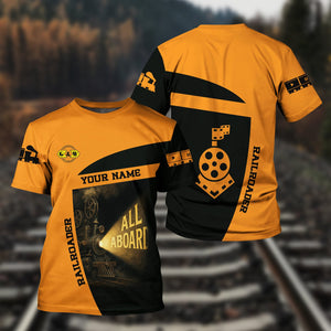 Railspirit Personalized Genesee & Wyoming Inc. Railroad T-Shirt All Aboard Steam Train Movie Projector Style Shirt