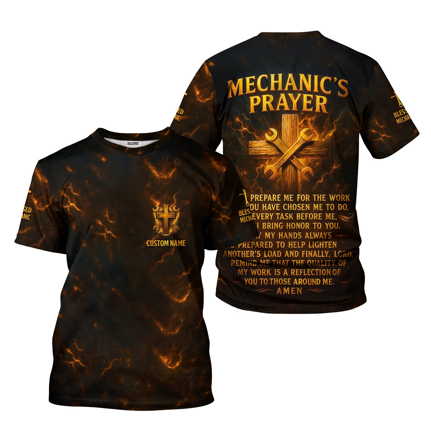 Personalized Mechanic Shirt, Mechanic's Prayer, Wrenchs and Cross Design, Gift For Men