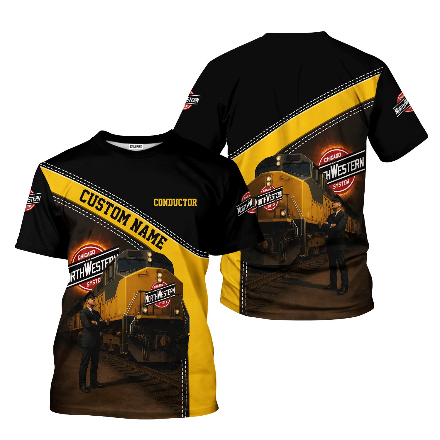 Railspirit Personalized Chicago and North Western Railway T-Shirt with Custom Job Position Train Shirt