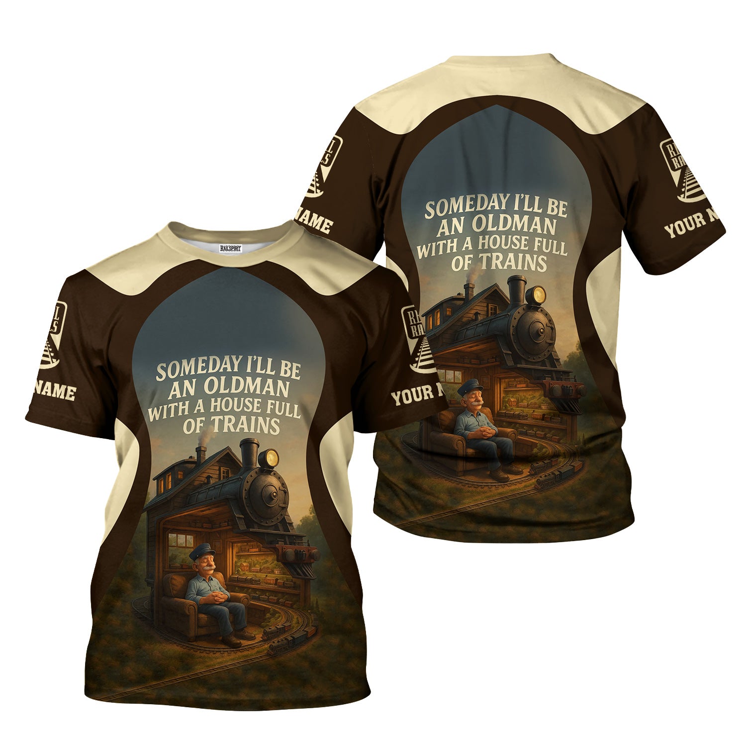 Railspirit Personalized T-Shirt Someday I'll Be An Old Man With A House Full Of Trains Shirt for Train Lovers