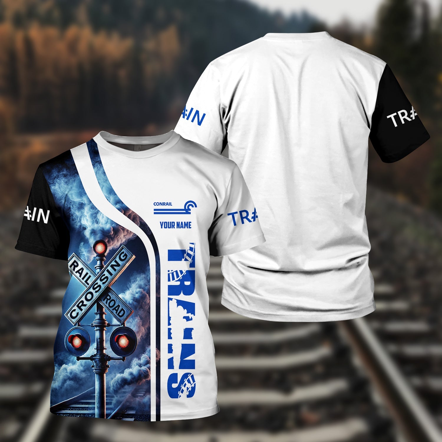 Railspirit Custom Name Conrail Railroad T Shirt Railroad Crossing Sign Train Shirt All Over Print