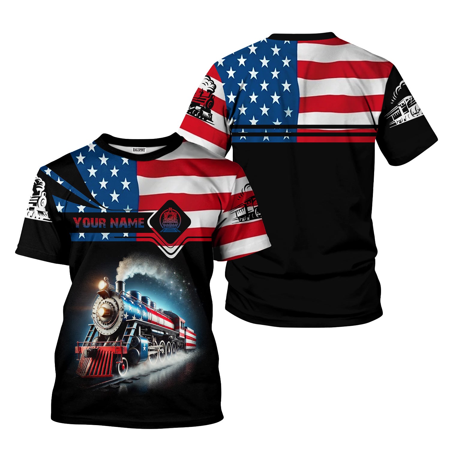 Railspirit Personalized American Steam Train T-Shirt, Vintage Railroad Pride Hoodie For Railfan