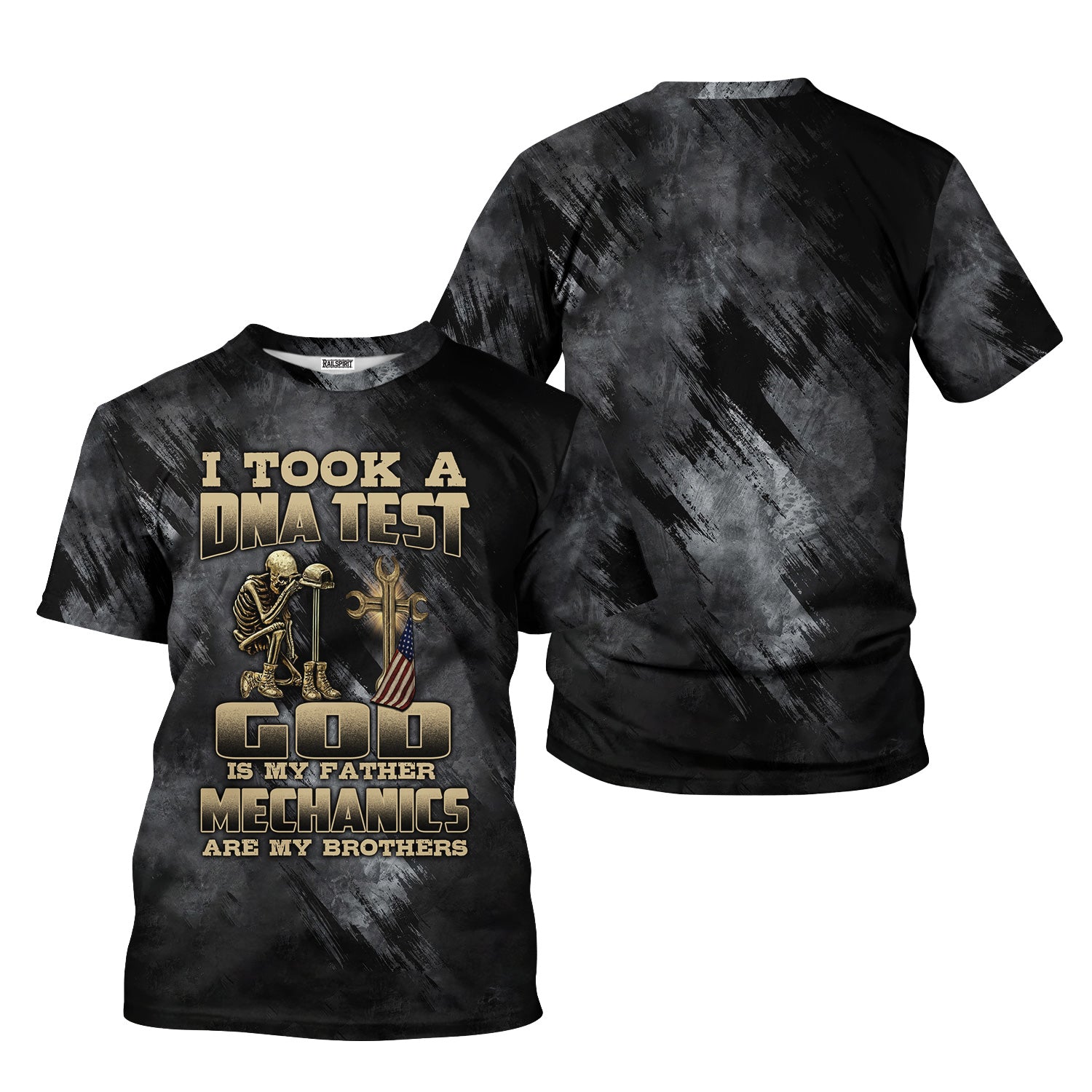 Mechanic T-Shirt, DNA Test Quote, God Father, Mechanics Brother, Funny Skeleton & Cross Design, Unique Gift for Mechanics & Fathers