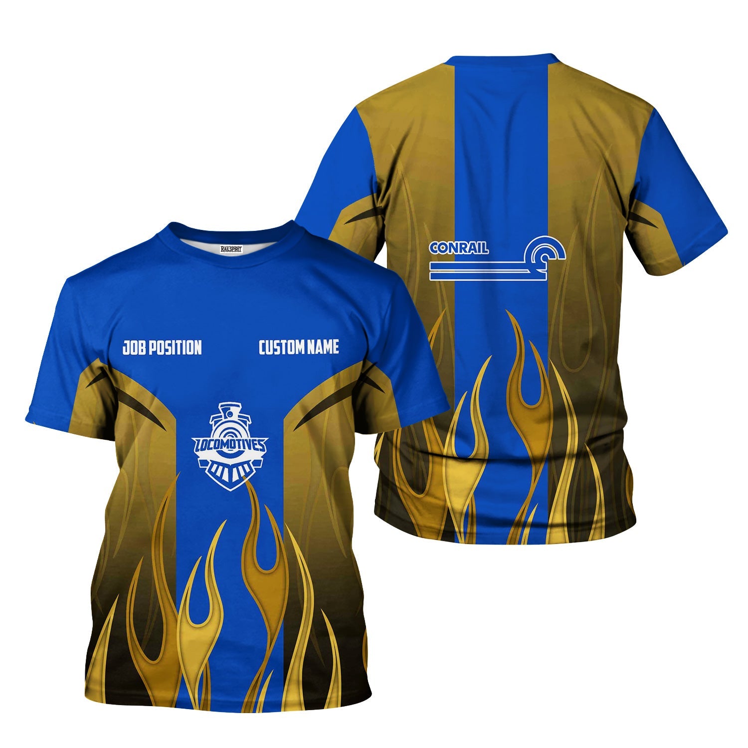 Railspirit Custom Name and Job Title Conrail Railroad T-Shirt Flame Graphic Train Shirt