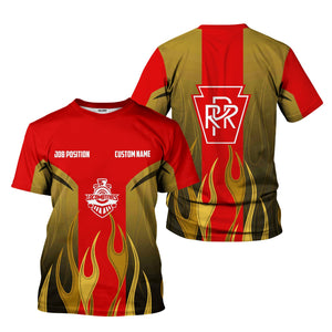 Railspirit Custom Name and Job Title Pennsylvania Railroad T-Shirt Flame Graphic Train Shirt
