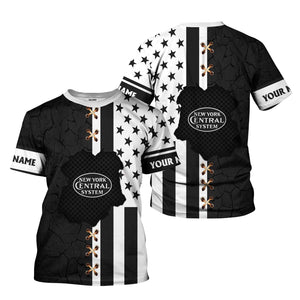 Railspirit Personalized New York Central Railroad T-Shirt American Flag with Crack Effect Train Shirt
