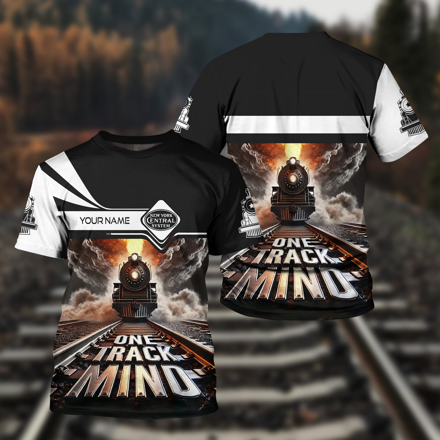 Railspirit Personalized New York Central Railroad T Shirt One Track Mind Train Printed Shirt
