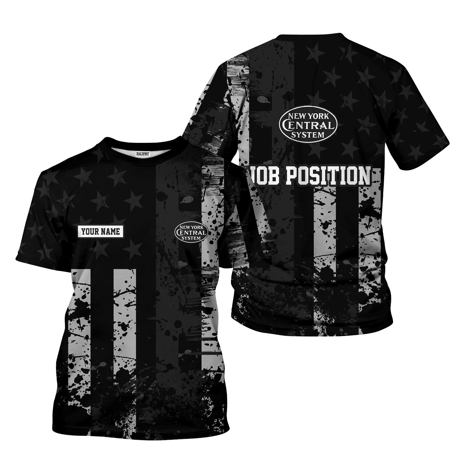 Railspirit Personalized New York Central Railroad T-Shirt Artistic Paint American Flag Style Train Shirt