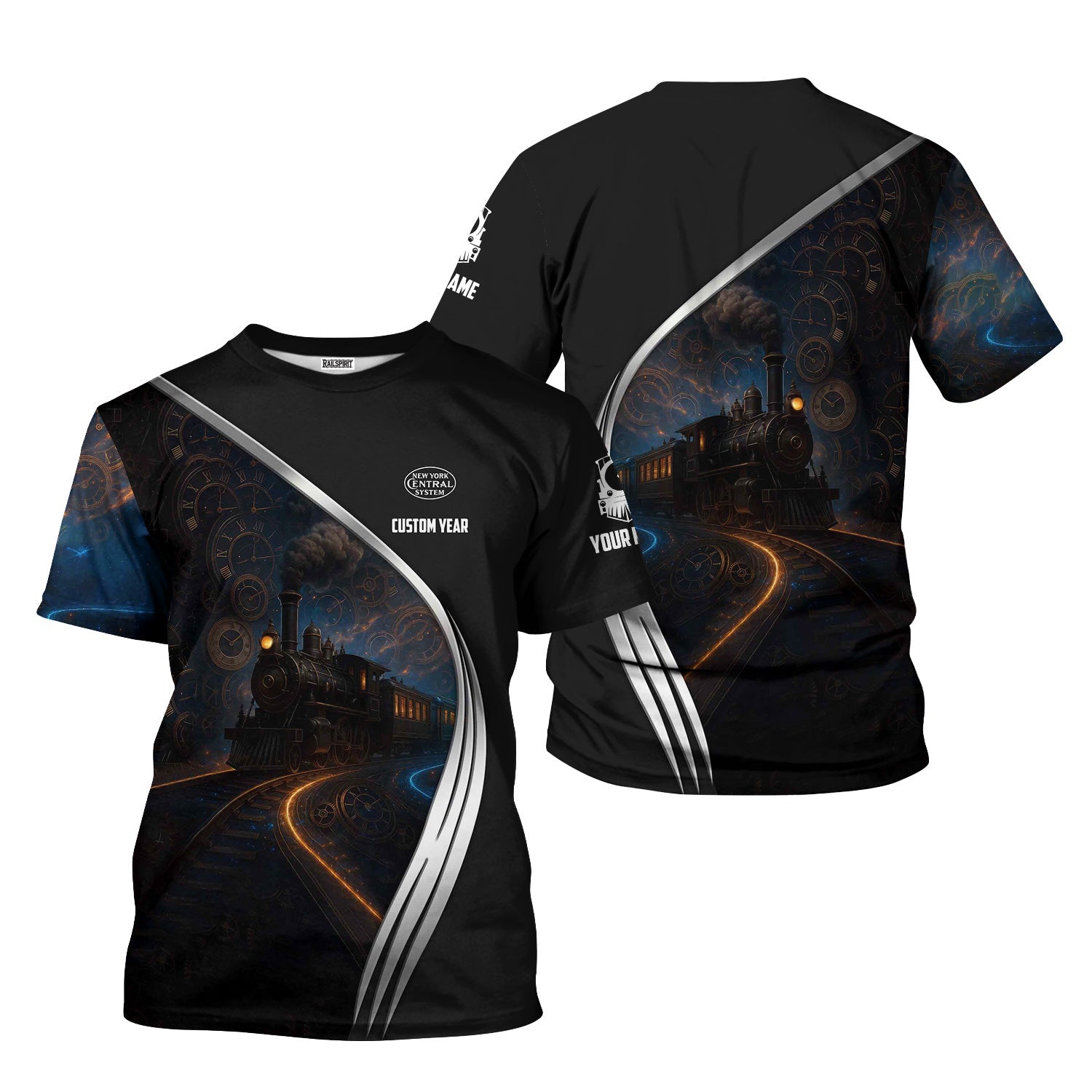 Railspirit Personalized New York Central Railroad T-Shirt Steampunk Locomotive with Custom Year Train Shirt