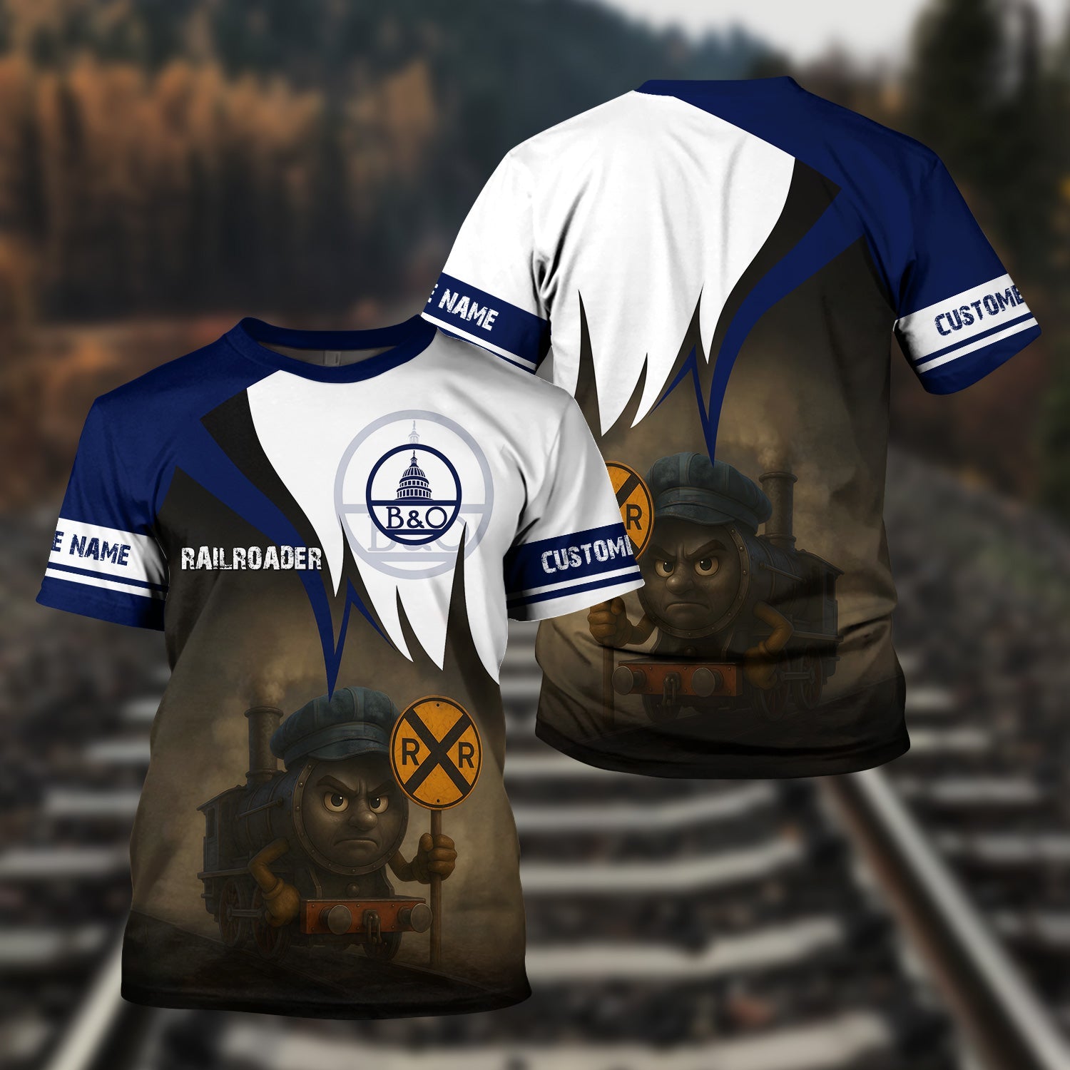 Railspirit Personalized Baltimore and Ohio Railroad T-Shirt Angry Train B&O T-Shirt Gift Idea For Train Lover