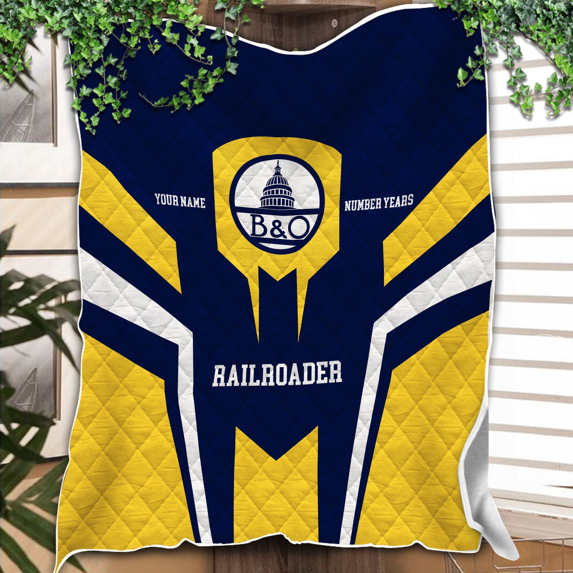 Railspirit Personalized Baltimore and Ohio Railroad Premium Quilts Custom Year Railroader B&O Gift Idea For Train Lover