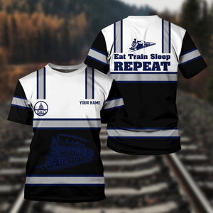 Railspirit Custom Name Baltimore and Ohio Railroad T Shirt Eat Train Sleep Repeat B&O Printed Train Shirt
