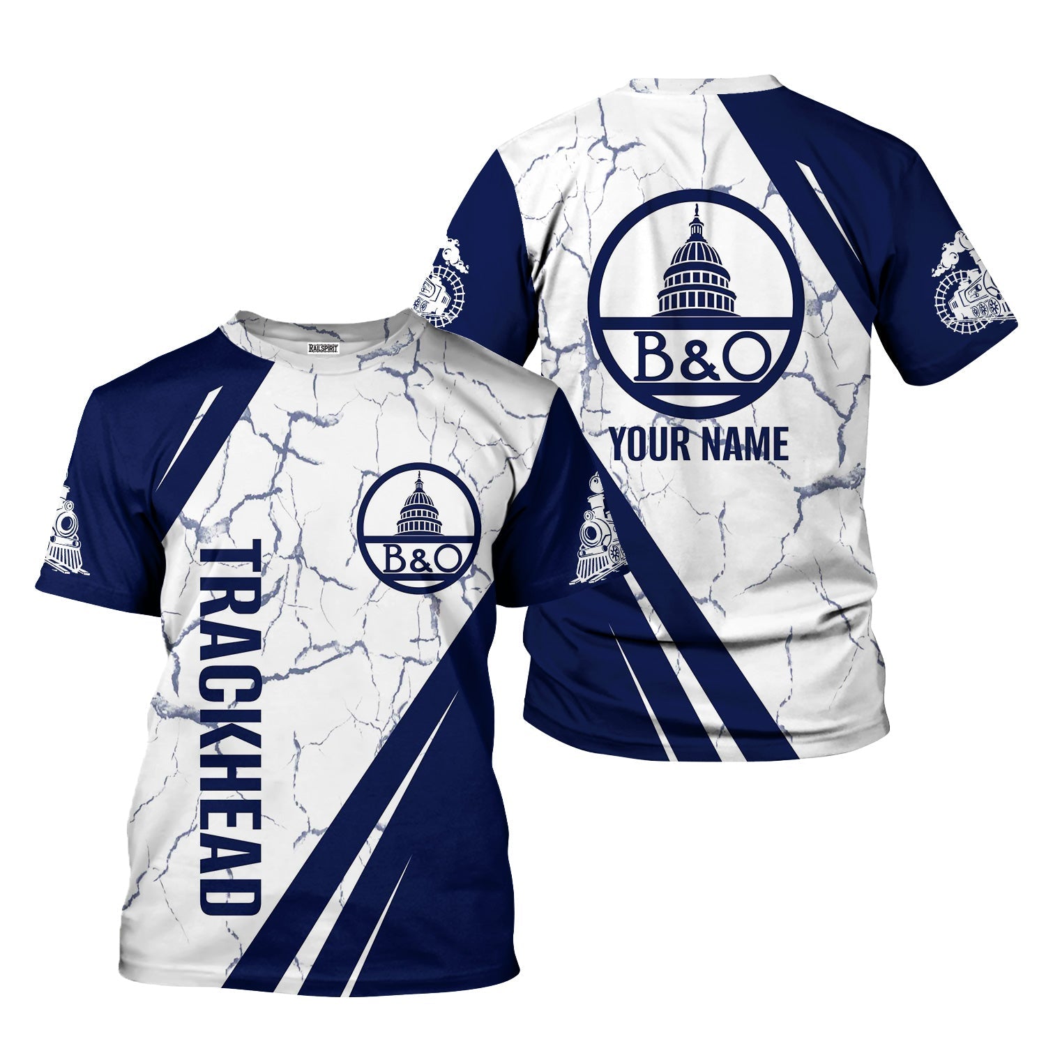 Railspirit Personalized Baltimore and Ohio Railroad T-Shirt Crackle Texture Style B&O Shirt For Trackhead