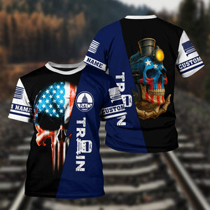 Railspirit Personalized Baltimore and Ohio Railroad T-Shirt Train Skull American Flag B&O Shirt All Over Print