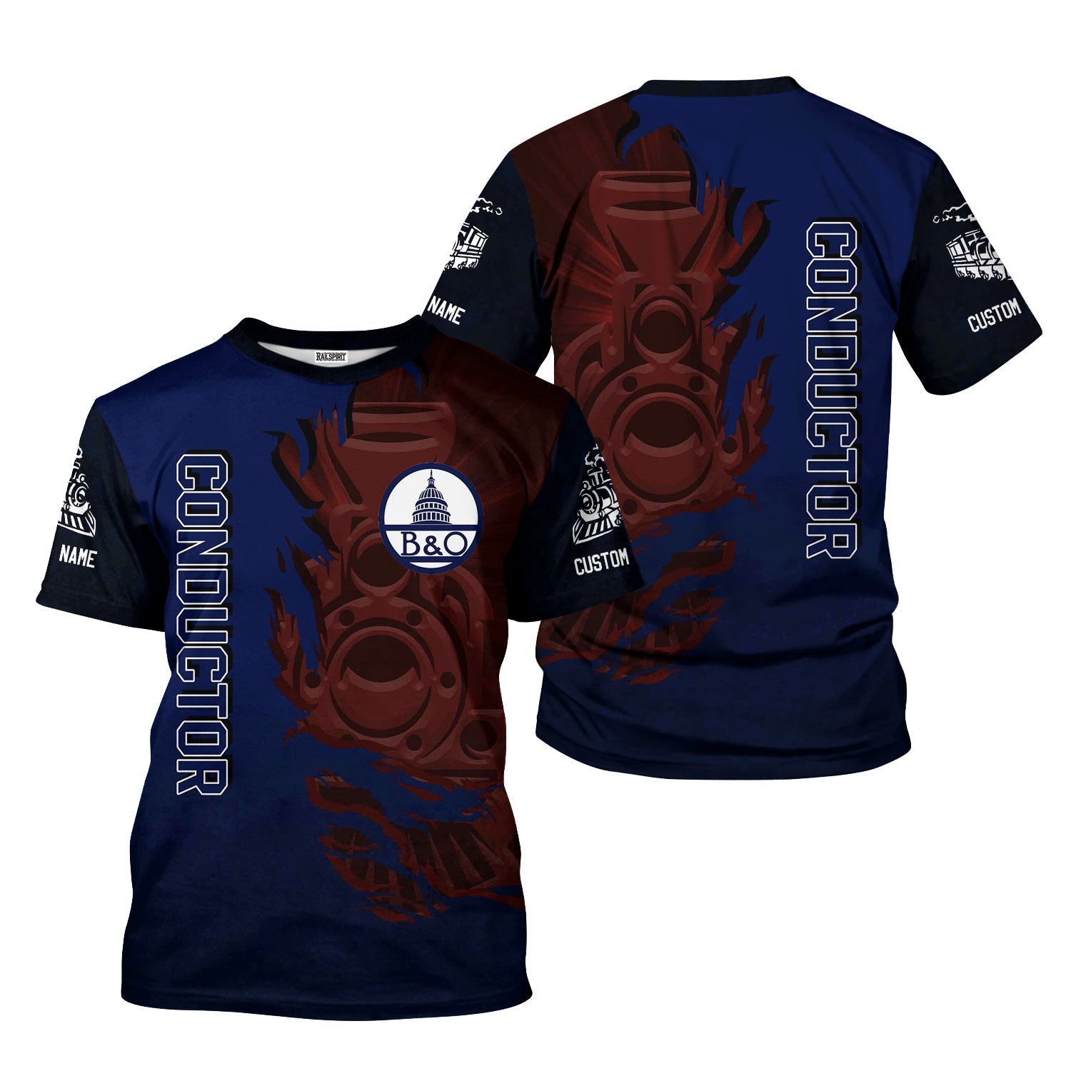 Railspirit Personalized Baltimore and Ohio Railroad T-Shirt Blazing Style with Custom Position B&O Train Shirt