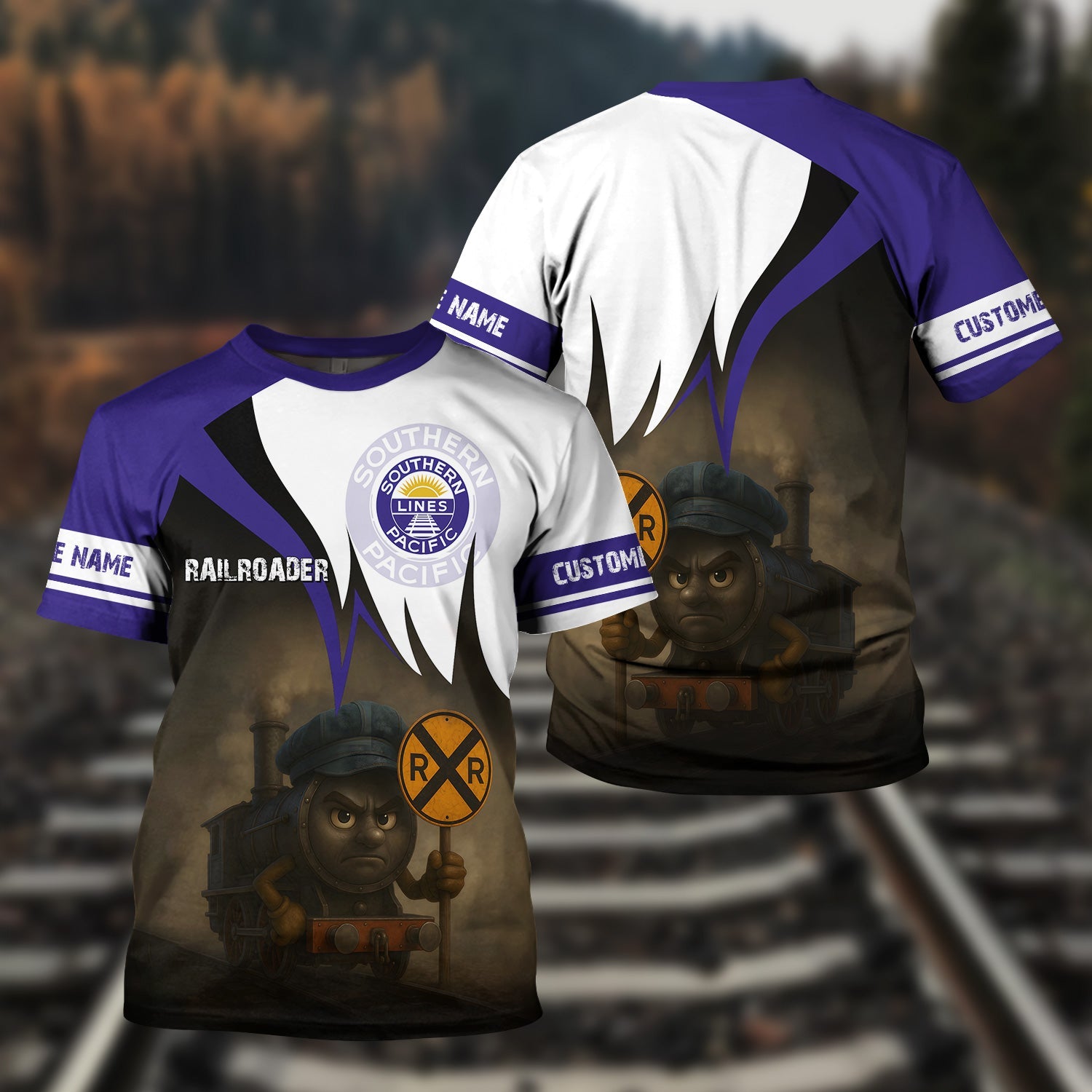 Railspirit Personalized Southern Pacific Railroad T-Shirt Angry Train Shirt Gift Idea For Train Lover