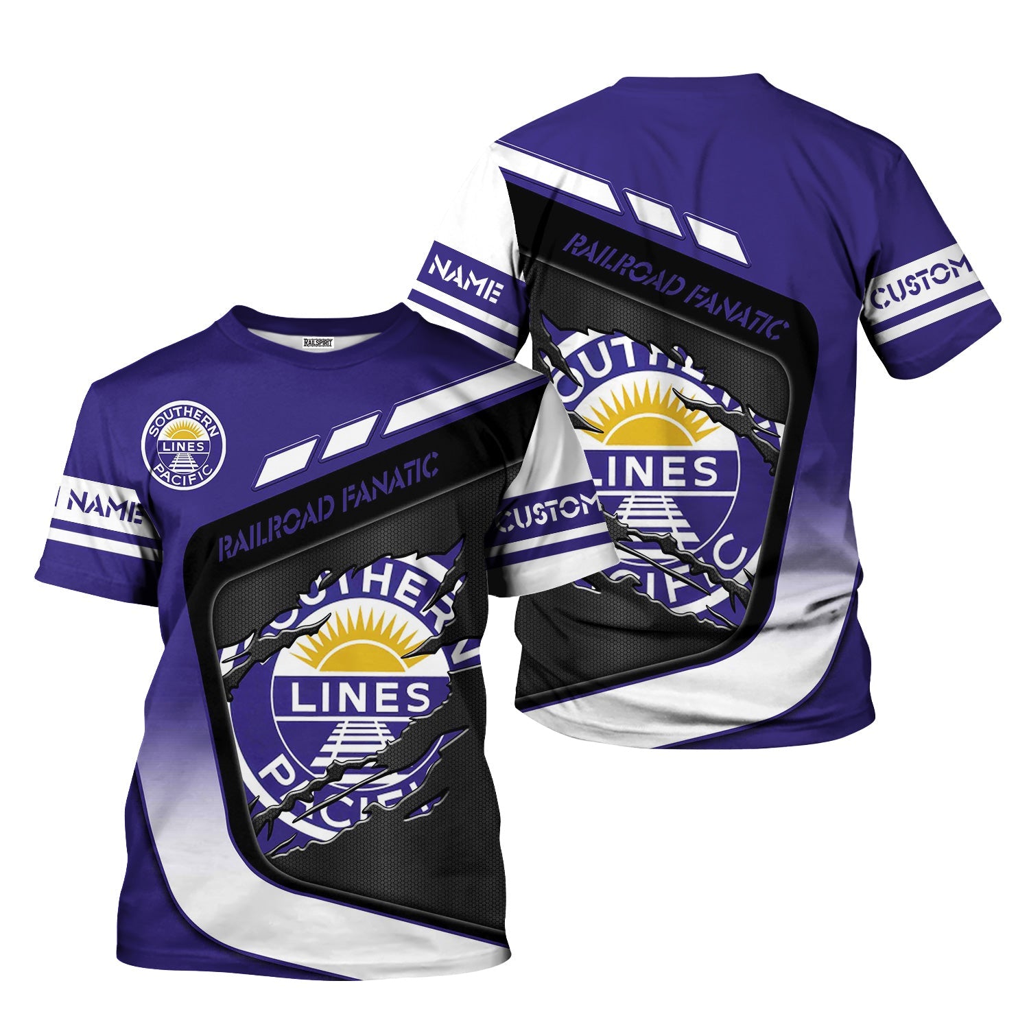 Railspirit Personalized Southern Pacific Railroad T-Shirt Ripped Texture Style Train Shirt For Railroad Fanatic