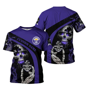 Railspirit Personalized Southern Pacific Railroad T-Shirt Flame Skull Design Train Shirt for Locomotive Fans