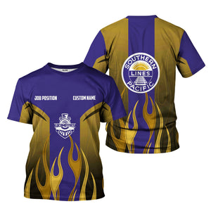 Railspirit Custom Name and Job Title Southern Pacific Railroad T-Shirt Flame Graphic Train Shirt