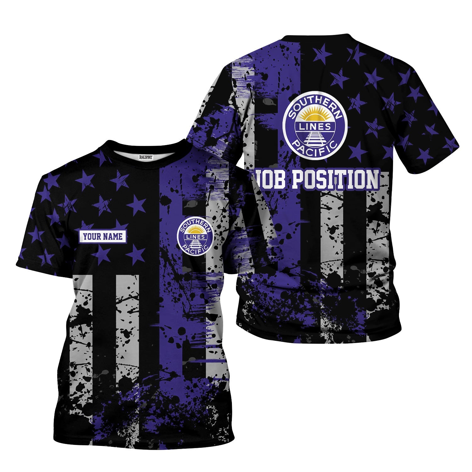 Railspirit Personalized Southern Pacific Railroad T-Shirt Artistic Paint American Flag Style Train Shirt