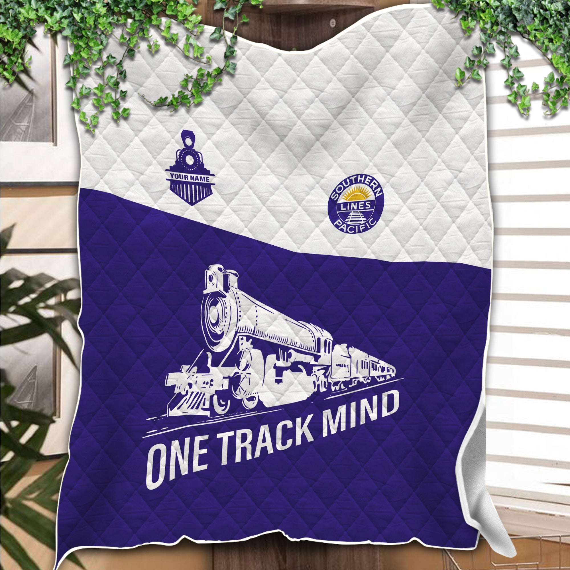 Railspirit Personalized Southern Pacific Railroad Premium Quilt One Track Mind Train Premium Quilt Gift Idea For Train Lover