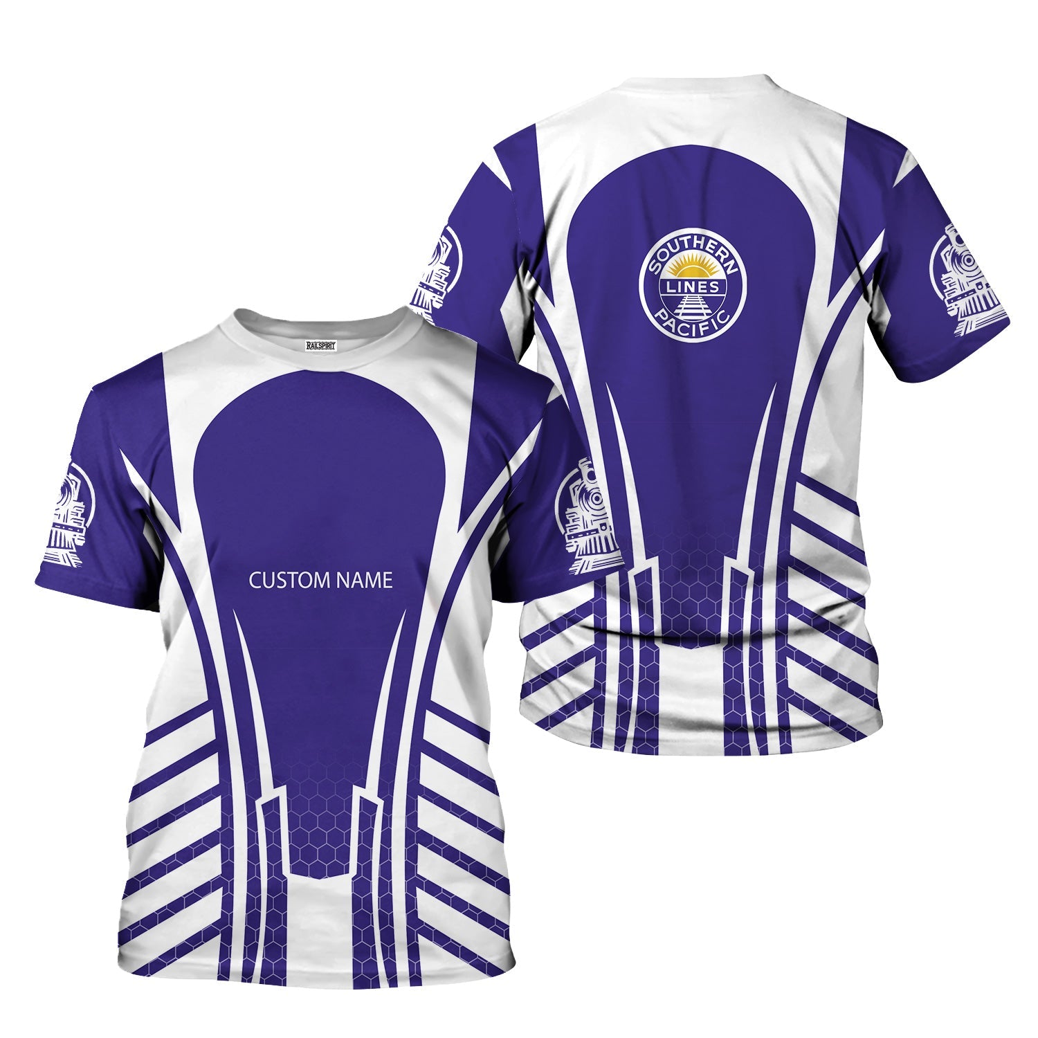 Railspirit Personalized Southern Pacific Railroad T-Shirt Striped Railroad Style Train Shirt All Over Print