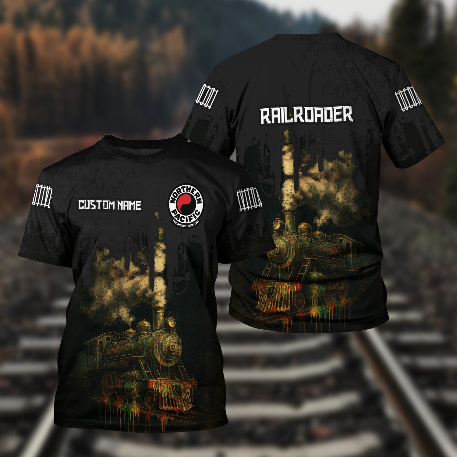 Railspirit Personalized Northern Pacific Railway T-Shirt Vintage Train Art Style Shirt For Locomotive Fans
