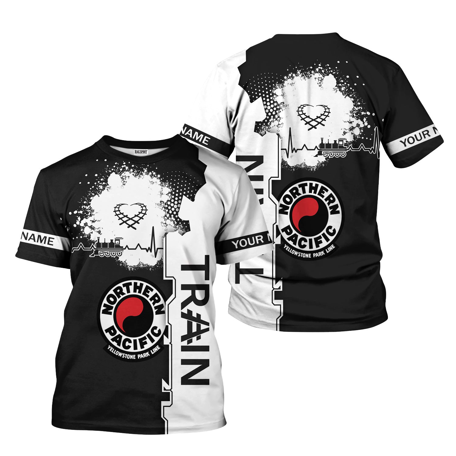 Railspirit Personalized Northern Pacific Railway T-Shirt Engine Heartbeat and Track Love Style Shirt Gift Idea For Train Lovers