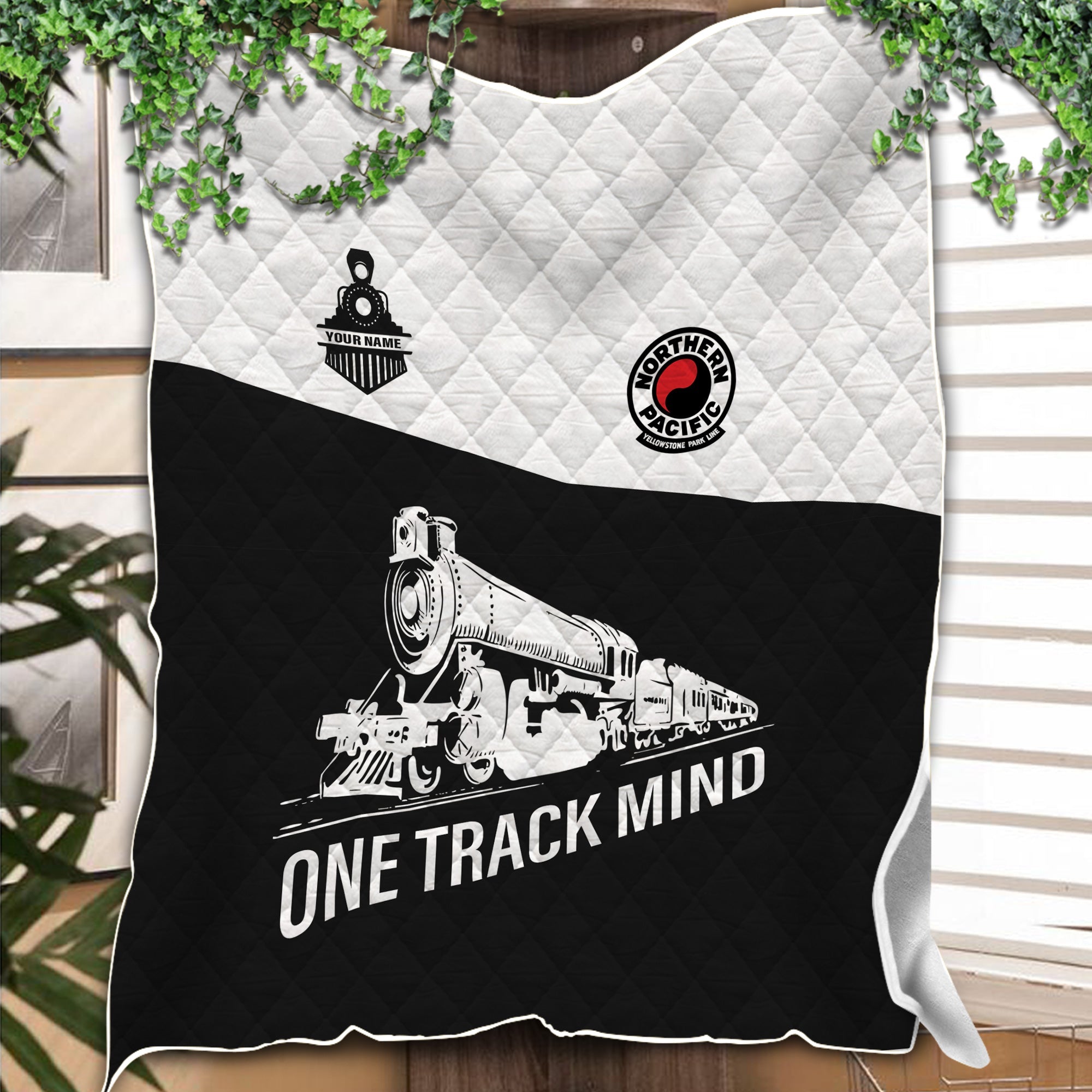 Railspirit Personalized Northern Pacific Railway Premium Quilt One Track Mind Train Premium Quilt Gift Idea For Train Lover
