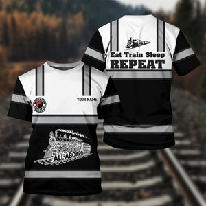 Railspirit Custom Name Northern Pacific Railway T Shirt Eat Train Sleep Repeat Printed Train Shirt