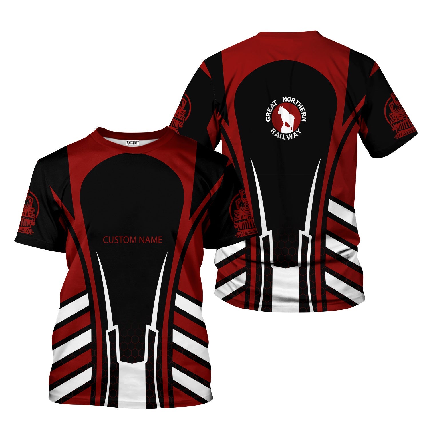 Railspirit Personalized Great Northern Railway T-Shirt Striped Railroad Style GNR Train Shirt All Over Print