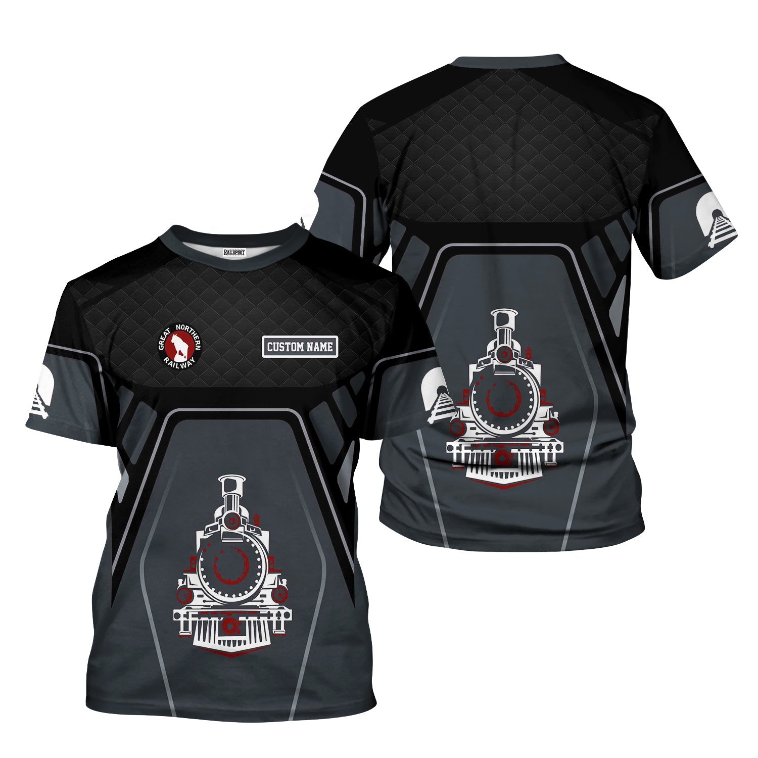 Railspirit Personalized Great Northern Railway T-Shirt Steam Locomotive Engine Graphic GNR Train Shirt All Over Print