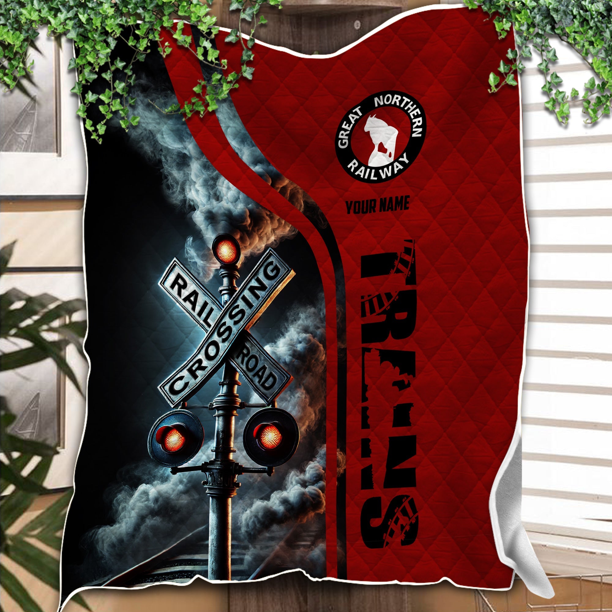 Railspirit Personalized Great Northern Railway Premium Quilts Railroad Crossing Sign GNR Quilts All Over Print