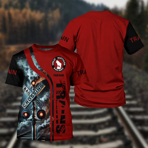 Railspirit Custom Name Great Northern Railway T Shirt Railroad Crossing Sign Train Shirt All Over Print