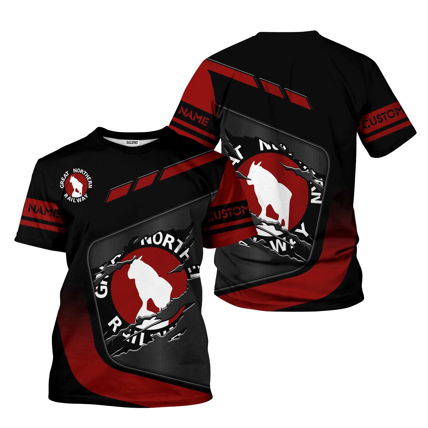 Railspirit Personalized Great Northern Railway T-Shirt Ripped Texture Style GNR Train Shirt For Railroad Fanatic