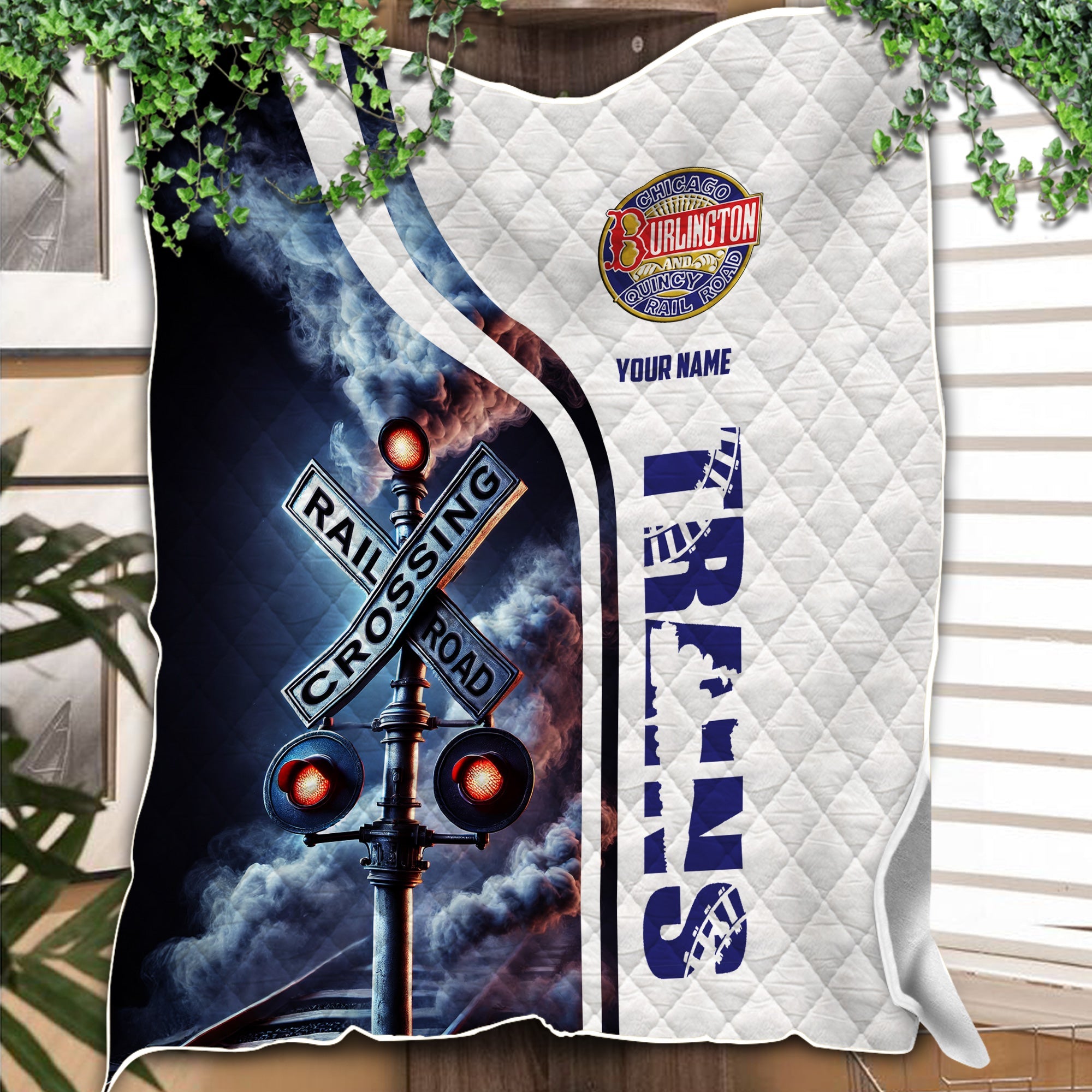 Railspirit Personalized Chicago, Burlington and Quincy Railroad Premium Quilts Railroad Crossing Sign Quilts All Over Print