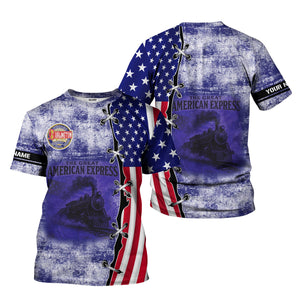 Railspirit Personalized Chicago, Burlington and Quincy Railroad T-Shirt Retro American Express Train With USA Flag Shirt
