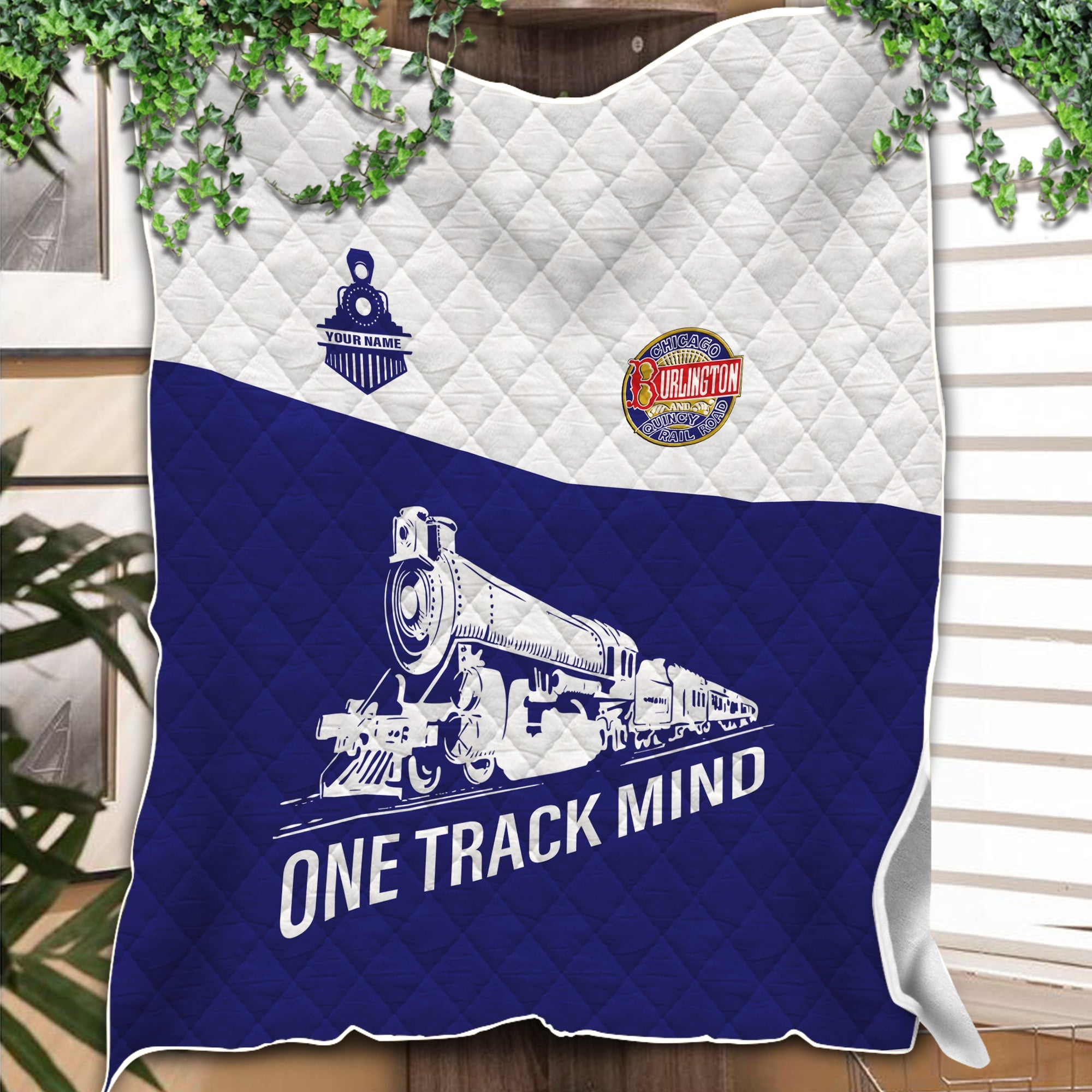 Railspirit Personalized Chicago, Burlington and Quincy Railroad Premium Quilt One Track Mind Train Premium Quilt Gift Idea For Train Lover
