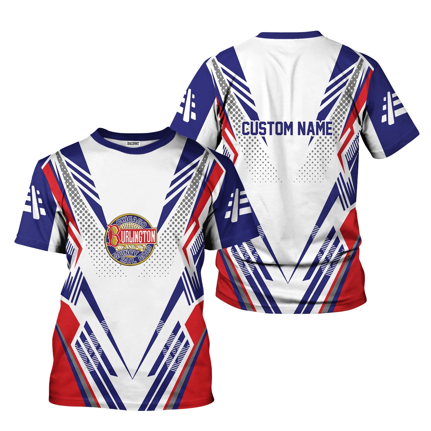 Railspirit Personalized Chicago, Burlington and Quincy Railroad T-Shirt Railroad Tribute Design Train Shirt for Train Lovers