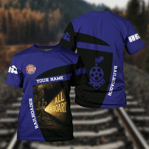 Railspirit Personalized Chicago, Burlington and Quincy Railroad T-Shirt All Aboard Steam Train Movie Projector Style Shirt