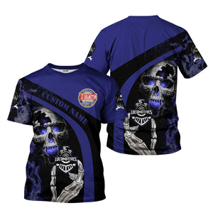 Railspirit Personalized Chicago, Burlington and Quincy Railroad T-Shirt Flame Skull Design Train Shirt for Locomotive Fans